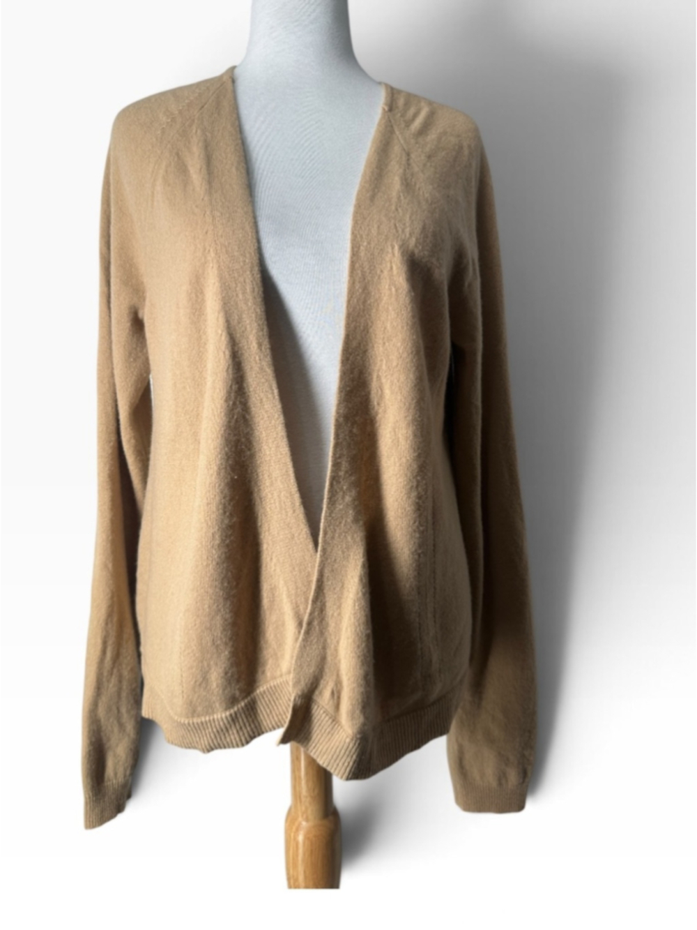 Gap open front cardigan cashmere tan neutral minimalist office preppy sz Lg
